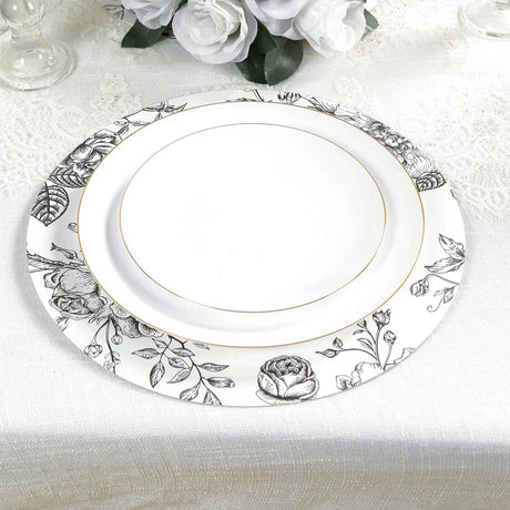 10 Cardboard Paper Placemats with French Toile Pattern - White