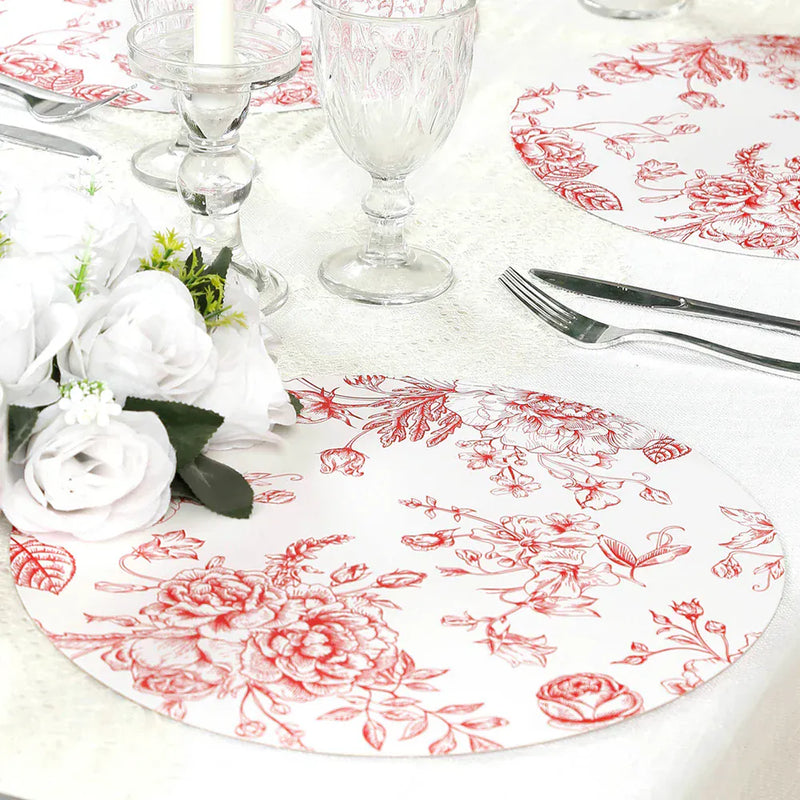 10 Cardboard Paper Placemats with French Toile Pattern - White