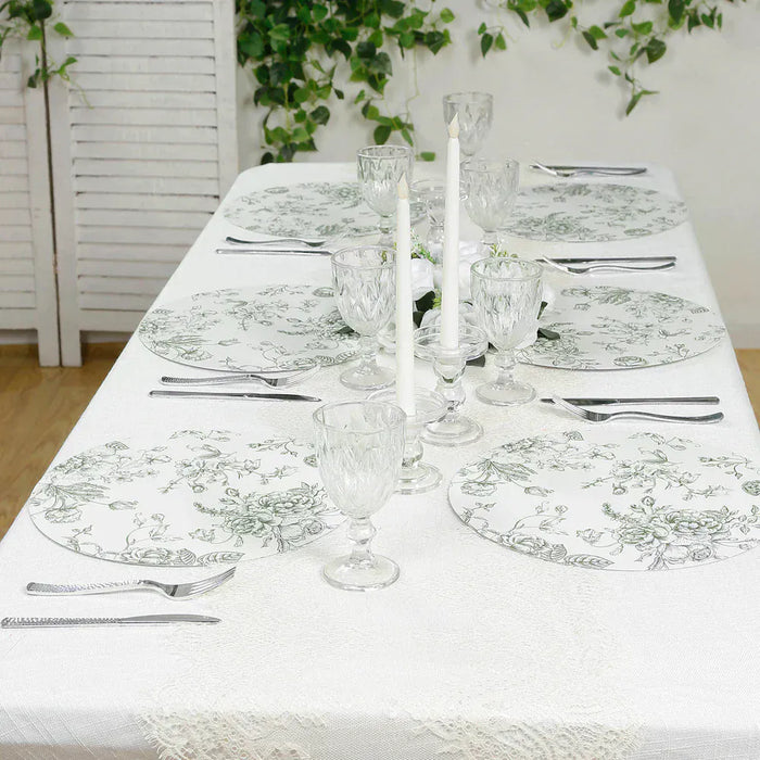 10 Cardboard Paper Placemats with French Toile Pattern - White