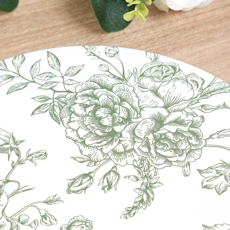 10 Cardboard Paper Placemats with French Toile Pattern - White