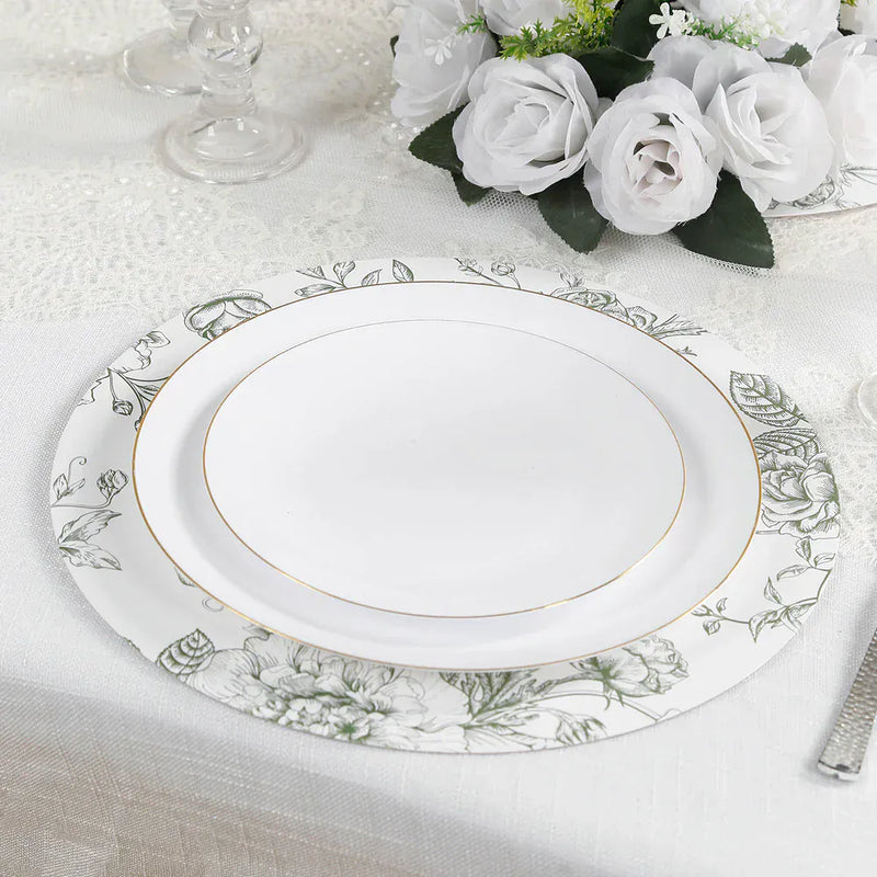 10 Cardboard Paper Placemats with French Toile Pattern - White