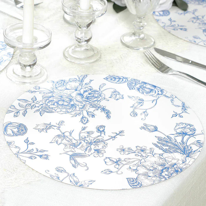 10 Cardboard Paper Placemats with French Toile Pattern - White