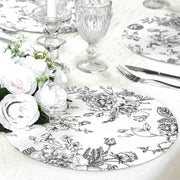 10 Cardboard Paper Placemats with French Toile Pattern - White
