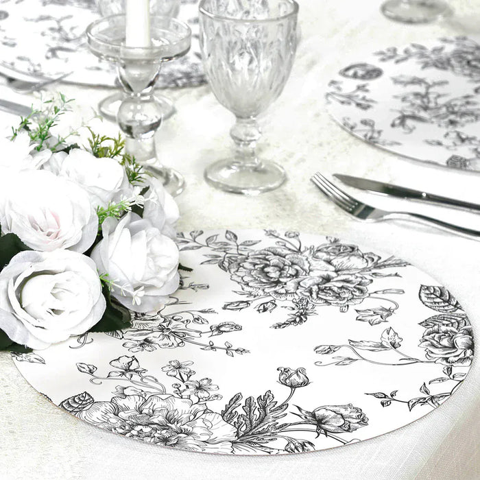 10 Cardboard Paper Placemats with French Toile Pattern - White