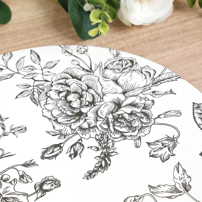 10 Cardboard Paper Placemats with French Toile Pattern - White