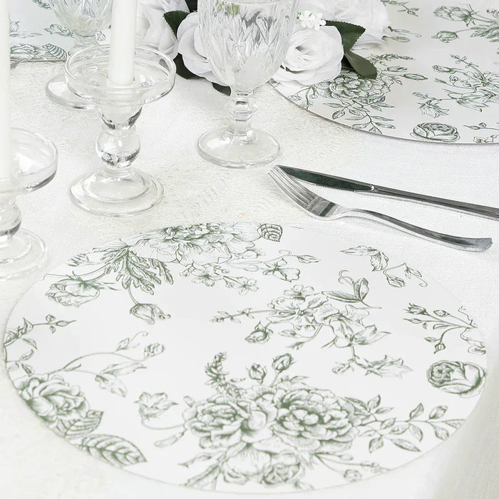 10 Cardboard Paper Placemats with French Toile Pattern - White