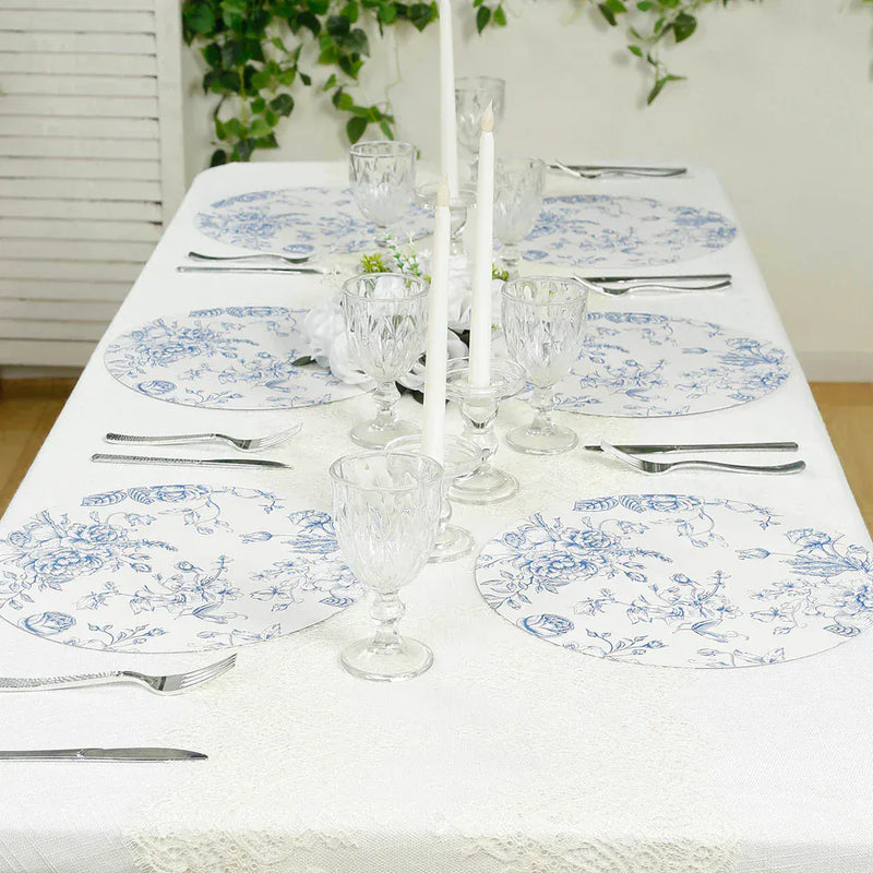 10 Cardboard Paper Placemats with French Toile Pattern - White