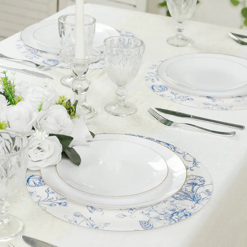 10 Cardboard Paper Placemats with French Toile Pattern - White