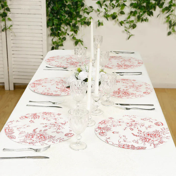 10 Cardboard Paper Placemats with French Toile Pattern - White