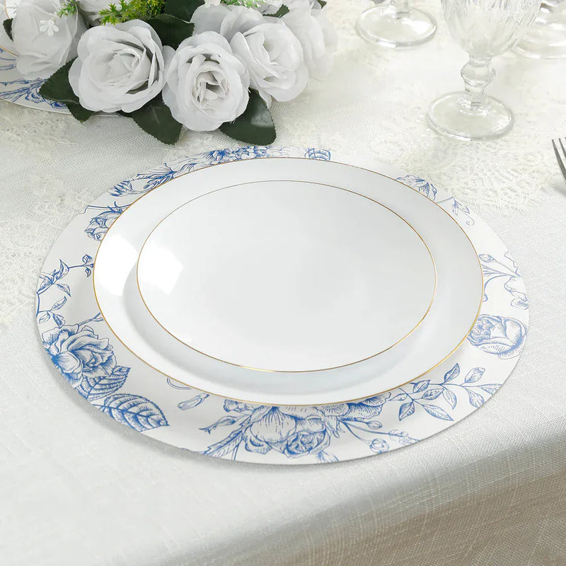 10 Cardboard Paper Placemats with French Toile Pattern - White