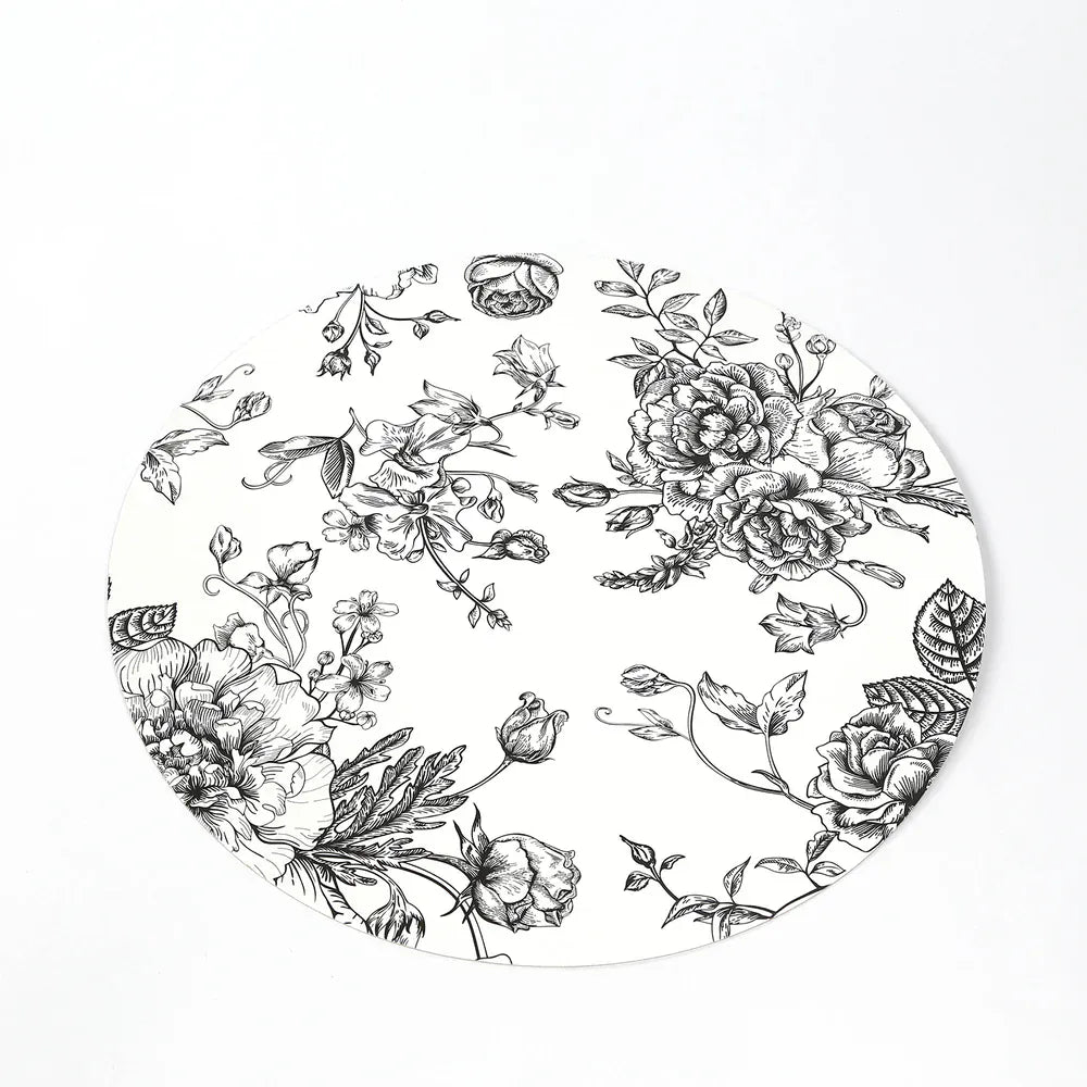 10 Cardboard Paper Placemats with French Toile Pattern - White DSP_CHRG_R0023_FLOR_BLK