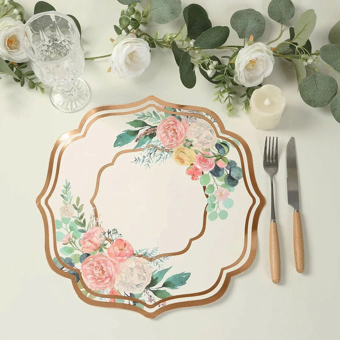 10 Cardboard Paper Placemats with Peony Flowers Print - White and Rose Gold DSP_CHRG_FLOR014_054
