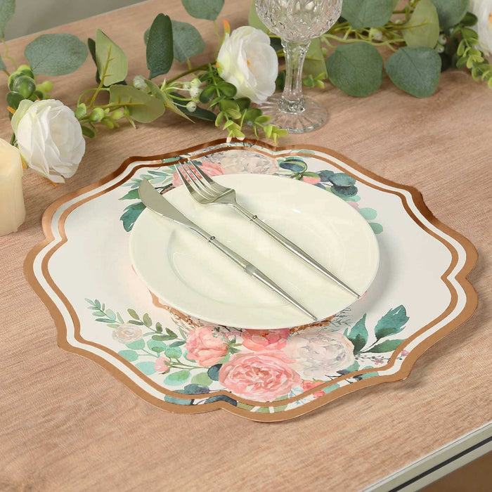 10 Cardboard Paper Placemats with Peony Flowers Print - White and Rose Gold DSP_CHRG_FLOR014_054