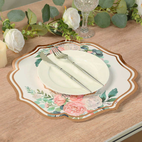 10 Cardboard Paper Placemats with Peony Flowers Print - White and Rose Gold DSP_CHRG_FLOR014_054