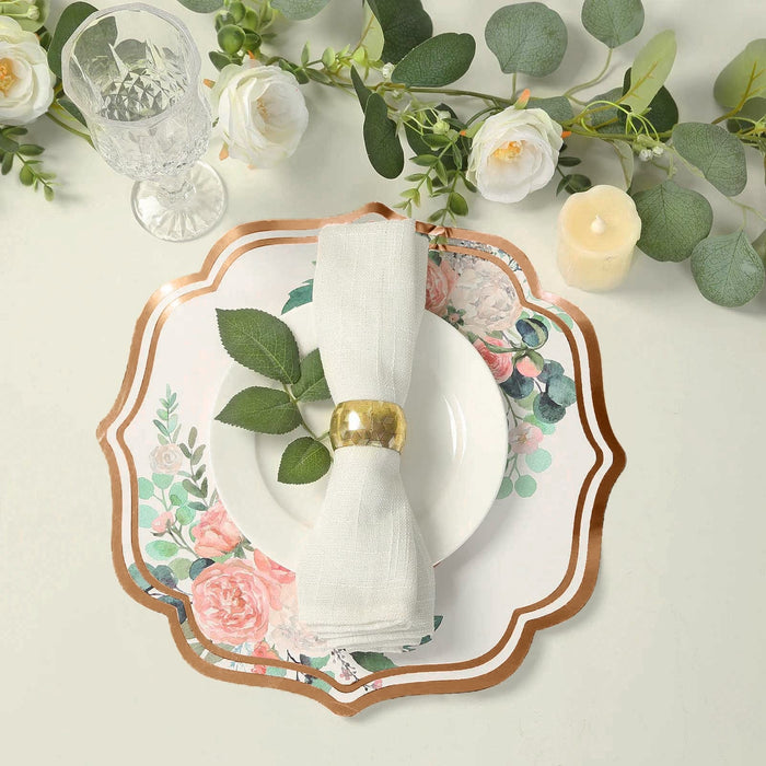 10 Cardboard Paper Placemats with Peony Flowers Print - White and Rose Gold DSP_CHRG_FLOR014_054