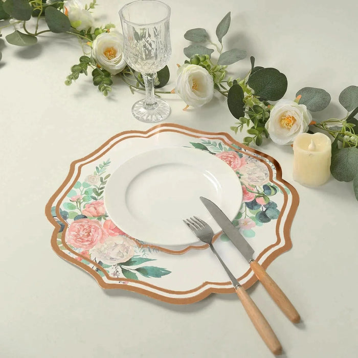 10 Cardboard Paper Placemats with Peony Flowers Print - White and Rose Gold DSP_CHRG_FLOR014_054