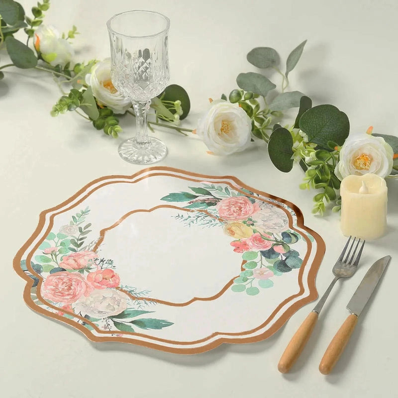 10 Cardboard Paper Placemats with Peony Flowers Print - White and Rose Gold DSP_CHRG_FLOR014_054