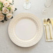 10 Cardstock Paper Charger Plates with Basketweave Pattern Rim - White and Gold DSP_CHRG_R0028_WHGD