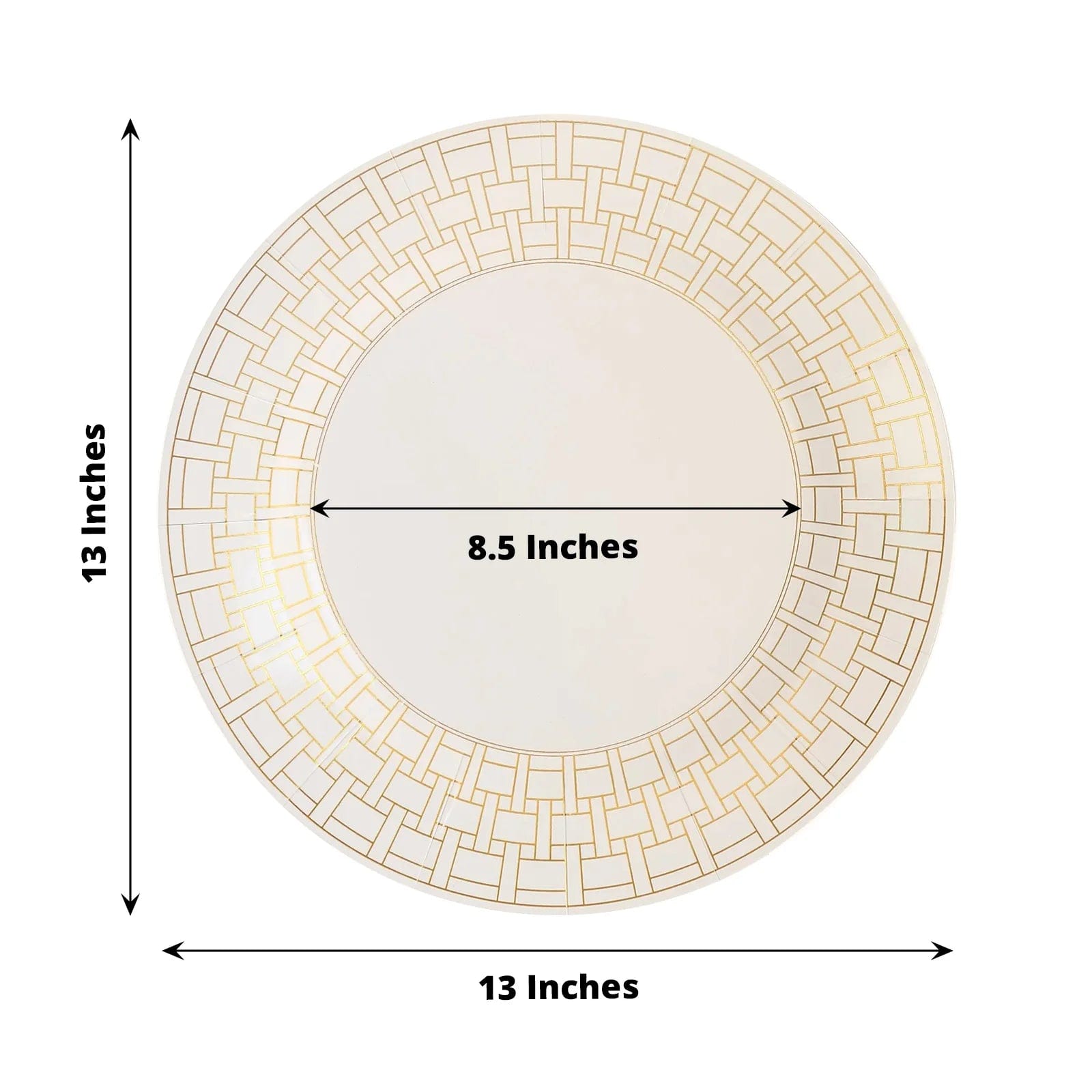 10 Cardstock Paper Charger Plates with Basketweave Pattern Rim - White and Gold DSP_CHRG_R0028_WHGD