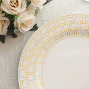 10 Cardstock Paper Charger Plates with Basketweave Pattern Rim - White and Gold DSP_CHRG_R0028_WHGD