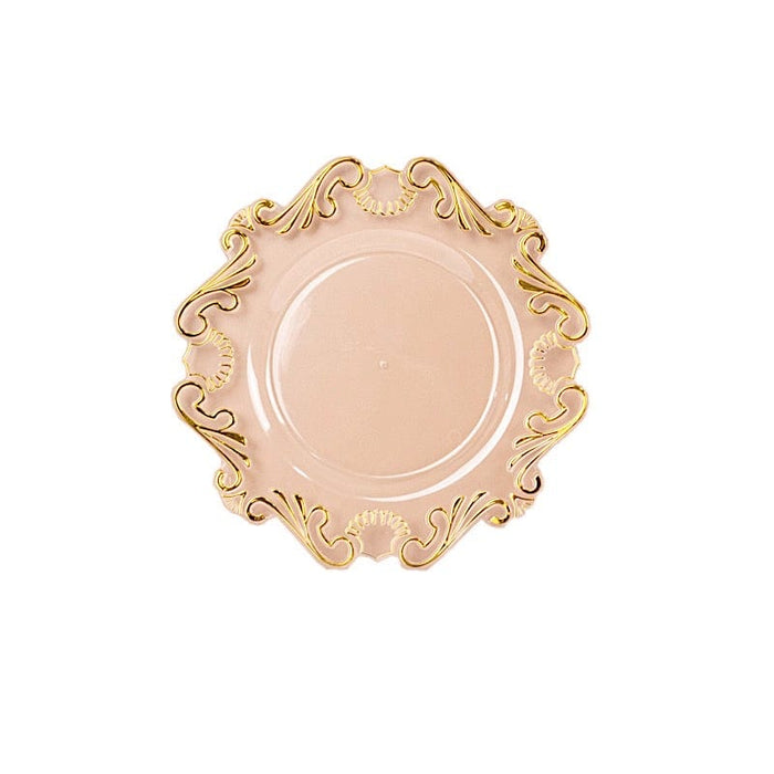 10 Clear Gold Vintage Baroque Plastic Dessert Plates with Scalloped Rim - Disposable Tableware DSP_PLR0029_10_CLGD