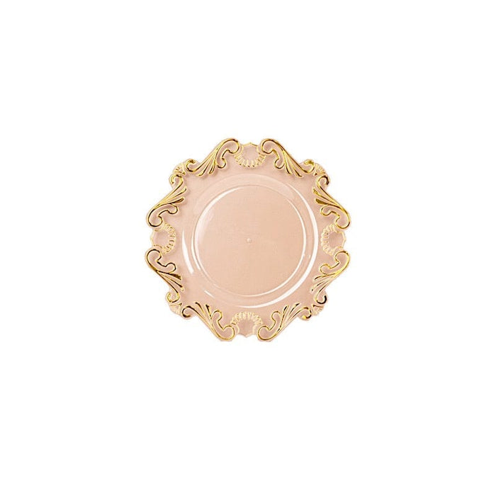 10 Clear Gold Vintage Baroque Plastic Dessert Plates with Scalloped Rim - Disposable Tableware DSP_PLR0029_8_CLGD-1