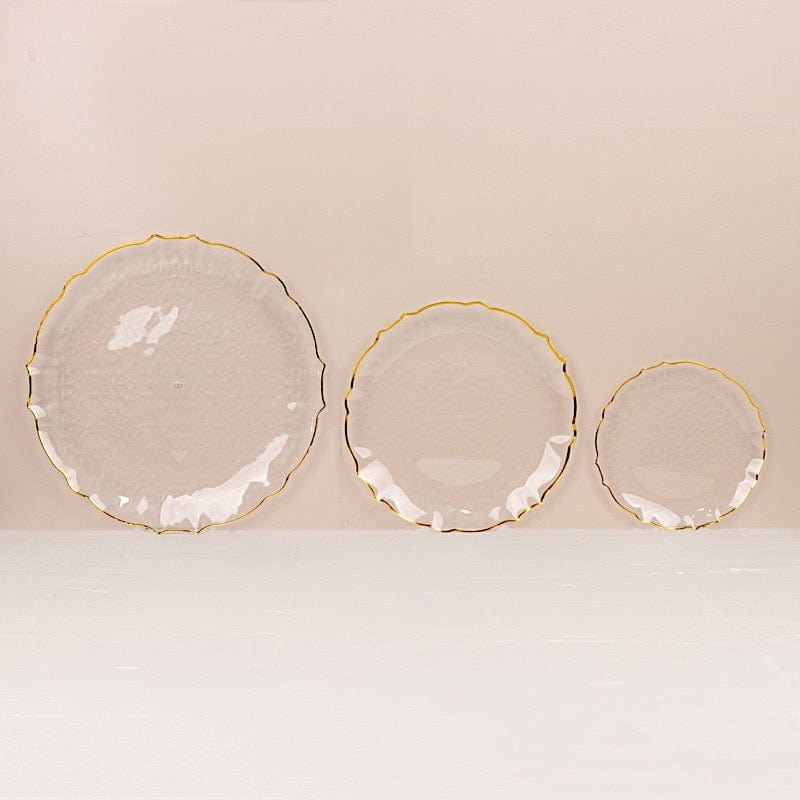 10 Clear Sunflower Plastic Dessert Appetizer Plates with Gold Scalloped Rim