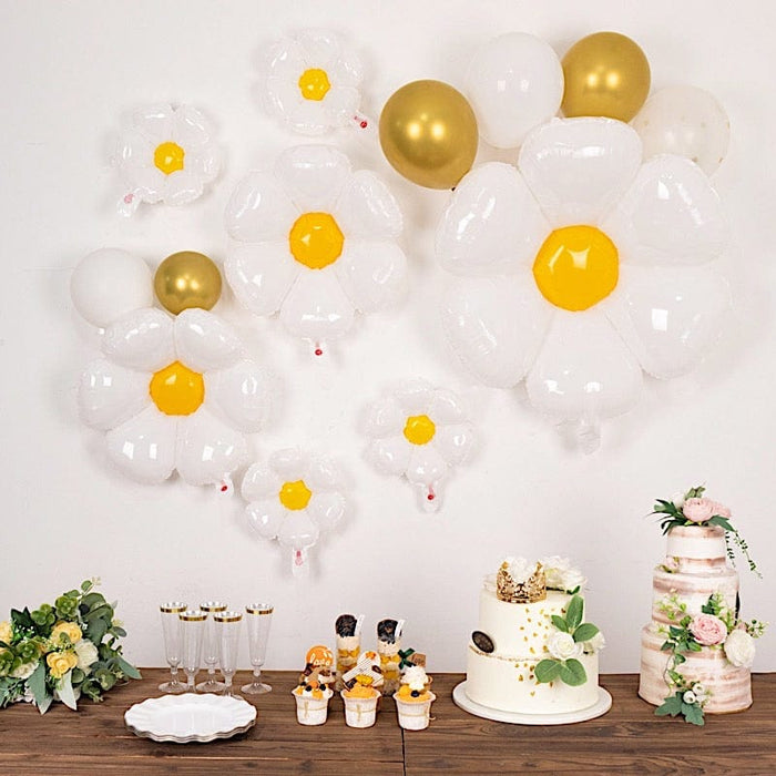 10 Daisy Flower-Shaped Mylar Foil Party Balloons - White BLOON_FOL0025_SET_WHT