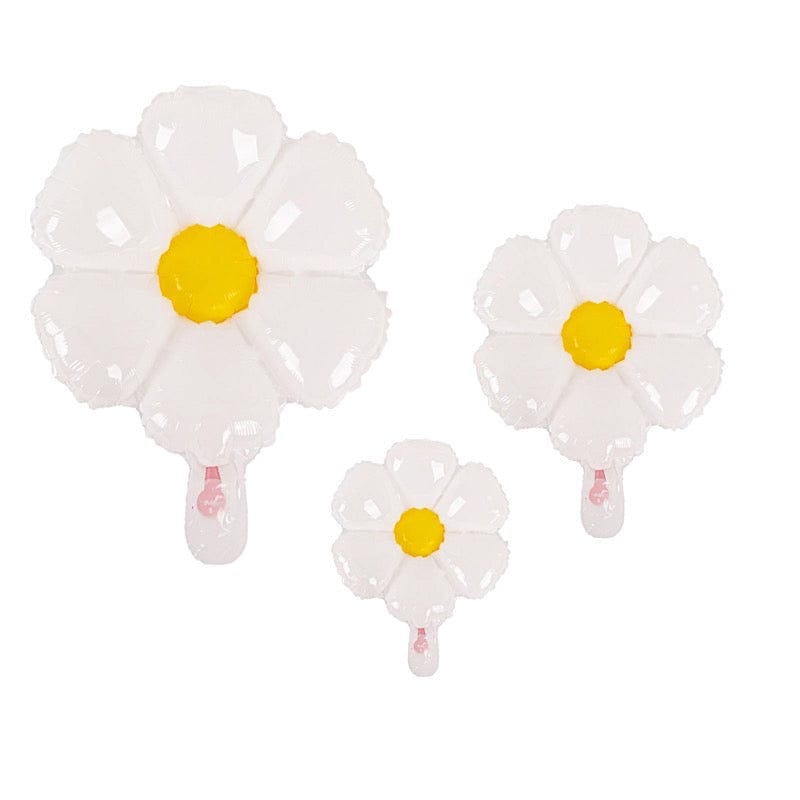 10 Daisy Flower-Shaped Mylar Foil Party Balloons - White BLOON_FOL0025_SET_WHT