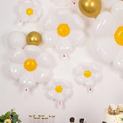 10 Daisy Flower-Shaped Mylar Foil Party Balloons - White BLOON_FOL0025_SET_WHT