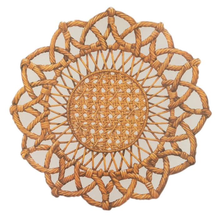 10 Disposable 16" Paper Placemats with Rattan Weave Print and Scalloped Rim - Brown DSP_CHRG_WAV01_BRN
