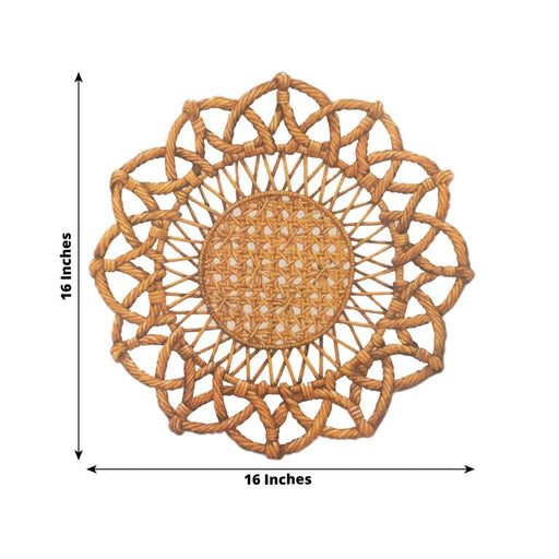 10 Disposable 16" Paper Placemats with Rattan Weave Print and Scalloped Rim - Brown DSP_CHRG_WAV01_BRN