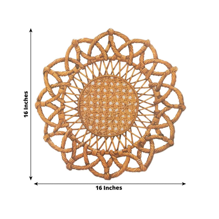 10 Disposable 16" Paper Placemats with Rattan Weave Print and Scalloped Rim - Brown DSP_CHRG_WAV01_BRN