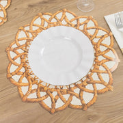 10 Disposable 16" Paper Placemats with Rattan Weave Print and Scalloped Rim - Brown DSP_CHRG_WAV01_BRN