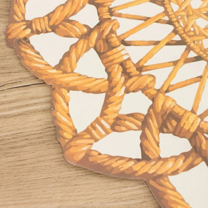 10 Disposable 16" Paper Placemats with Rattan Weave Print and Scalloped Rim - Brown DSP_CHRG_WAV01_BRN