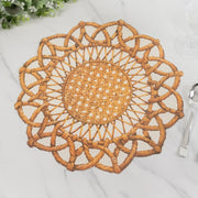 10 Disposable 16" Paper Placemats with Rattan Weave Print and Scalloped Rim - Brown DSP_CHRG_WAV01_BRN