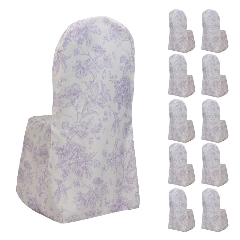 10 French Toile Floral Polyester Banquet Chair Covers