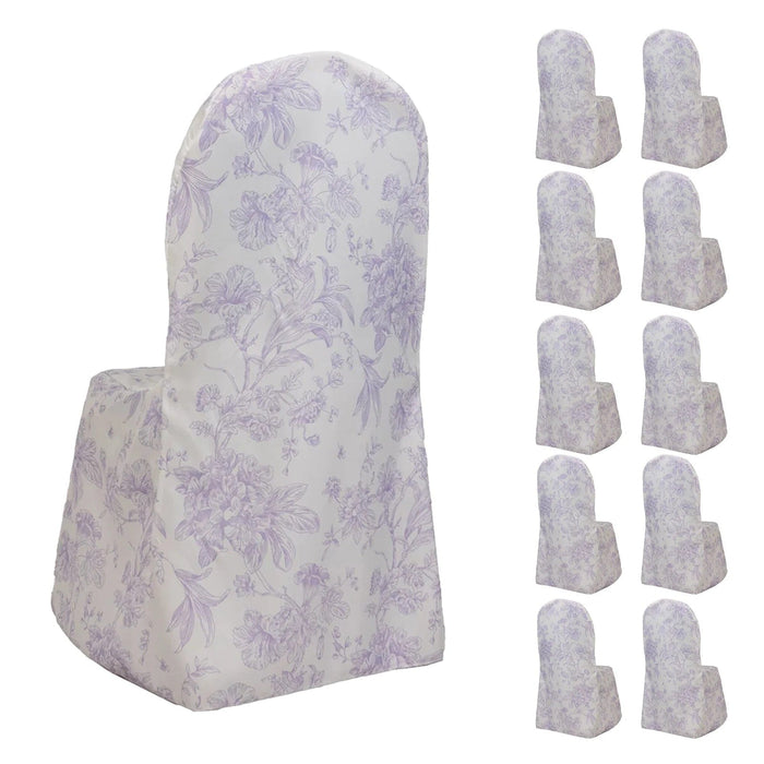 10 French Toile Floral Polyester Banquet Chair Covers