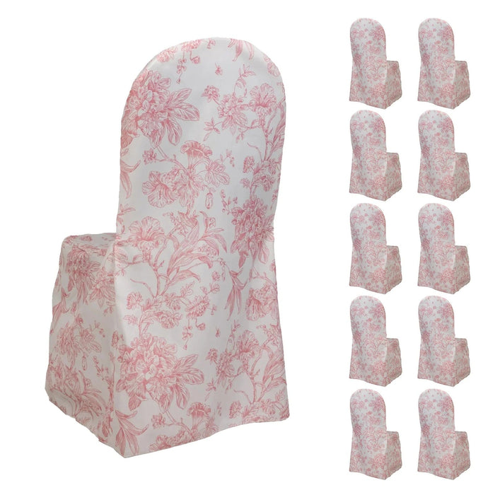 10 French Toile Floral Polyester Banquet Chair Covers