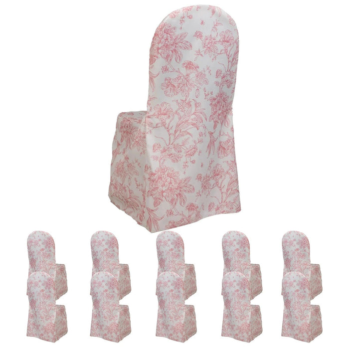 10 French Toile Floral Polyester Banquet Chair Covers