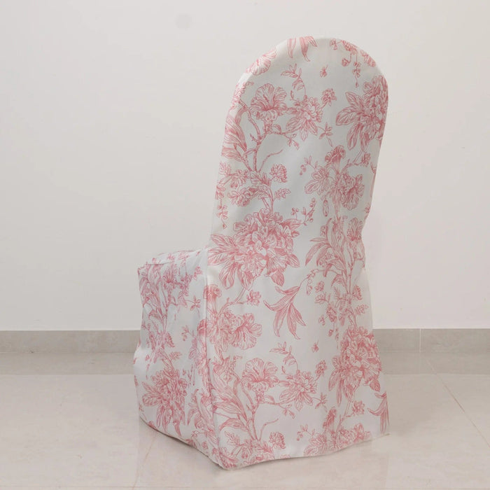 10 French Toile Floral Polyester Banquet Chair Covers