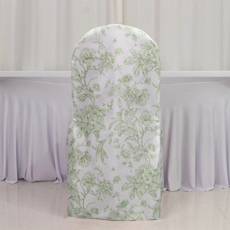 10 French Toile Floral Polyester Banquet Chair Covers