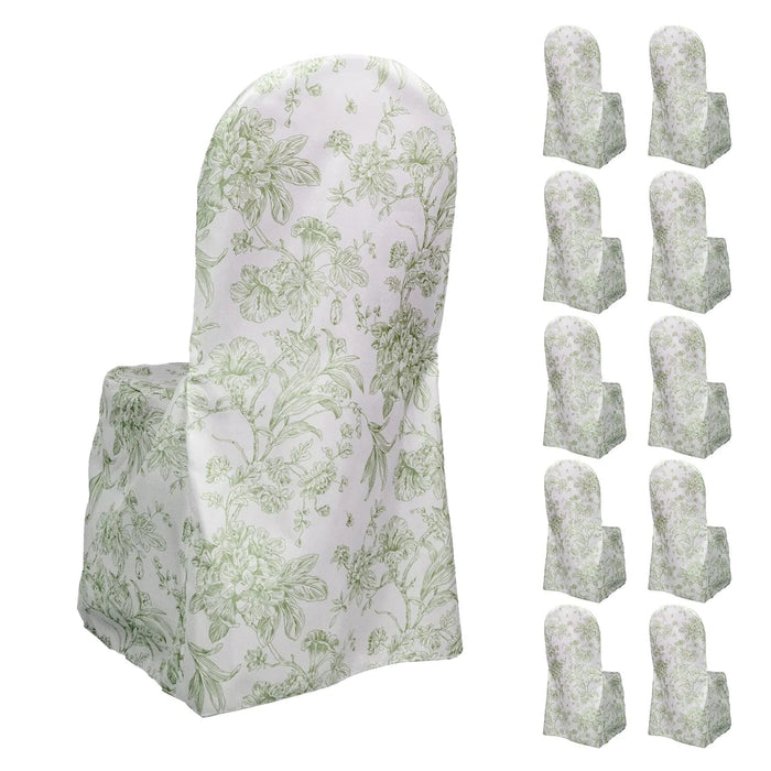 10 French Toile Floral Polyester Banquet Chair Covers