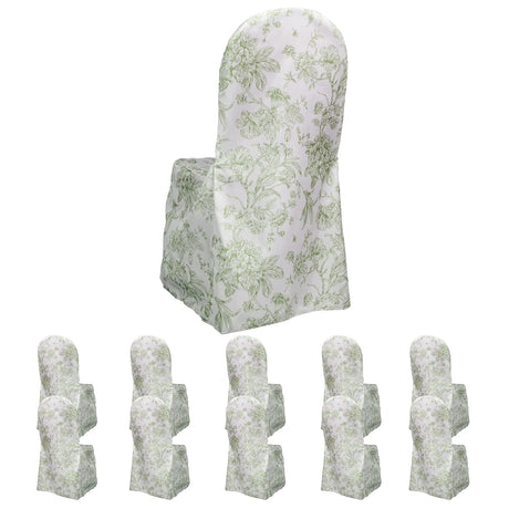 10 French Toile Floral Polyester Banquet Chair Covers