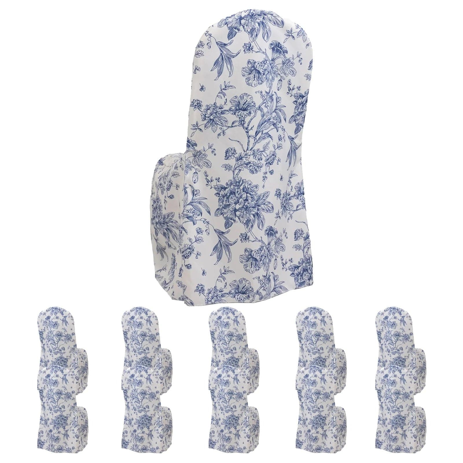 10 French Toile Floral Polyester Banquet Chair Covers