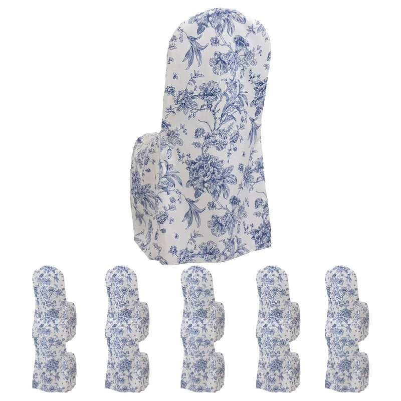 10 French Toile Floral Polyester Banquet Chair Covers