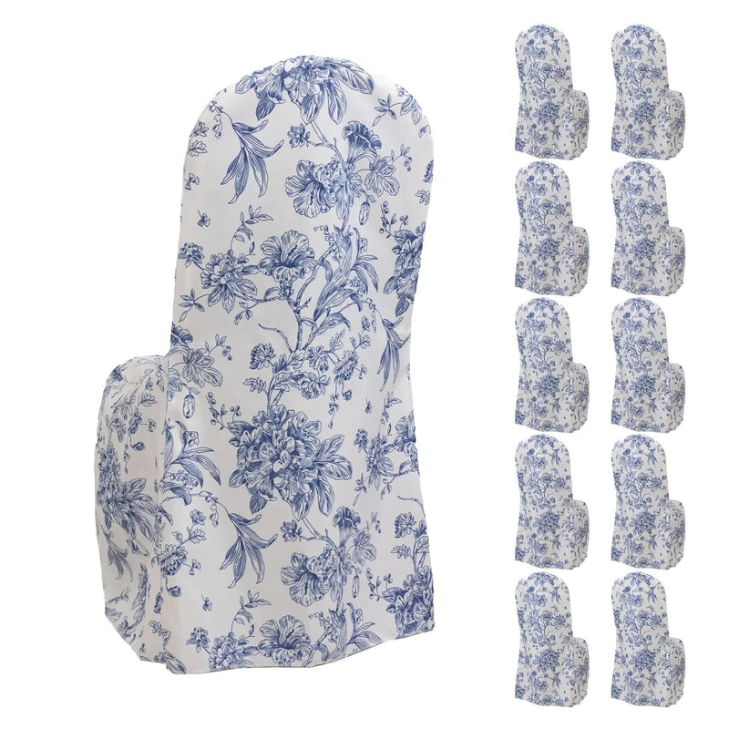 10 French Toile Floral Polyester Banquet Chair Covers