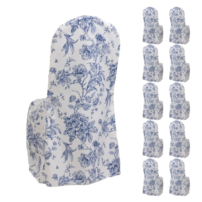 10 French Toile Floral Polyester Banquet Chair Covers