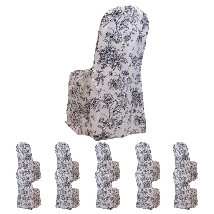 10 French Toile Floral Polyester Banquet Chair Covers
