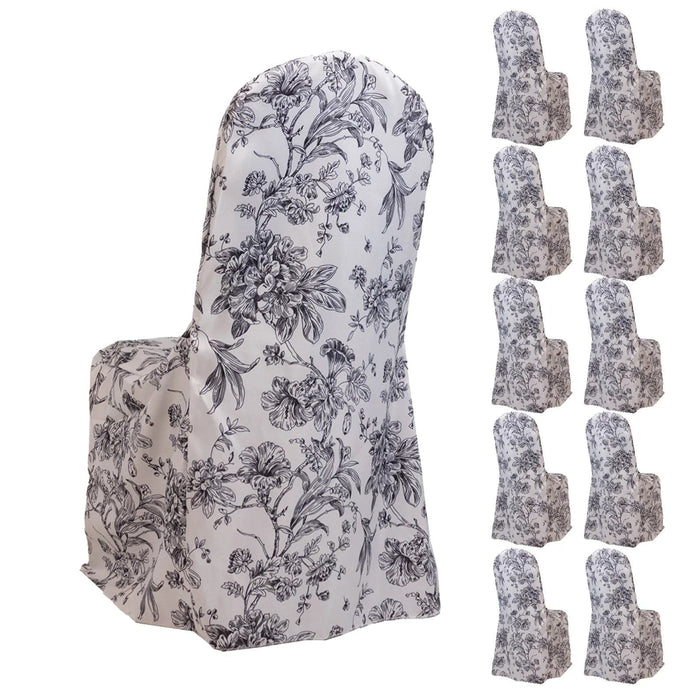10 French Toile Floral Polyester Banquet Chair Covers